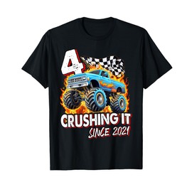 Birthday Monster Truck 4 year Old Boys 4th Party Born 2021 T-Shirt