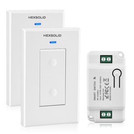 Wireless Light Switch and Receiver Kit No Wiring No WiFi 100ft RF Range Remote Light Switch for 200W LED Lamp Ceiling Light Fan Pre-Programmed (2 Pack Switches+1 Receiver)