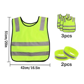 Kellegour Pack of 3 Children's Safety Vest, Car, Bicycle Safety Vest, Reflective Safety Vest, Safety Vests Children, with 2 Wristbands, Neon Yellow Reflective Vest for Children, for School, Sports,