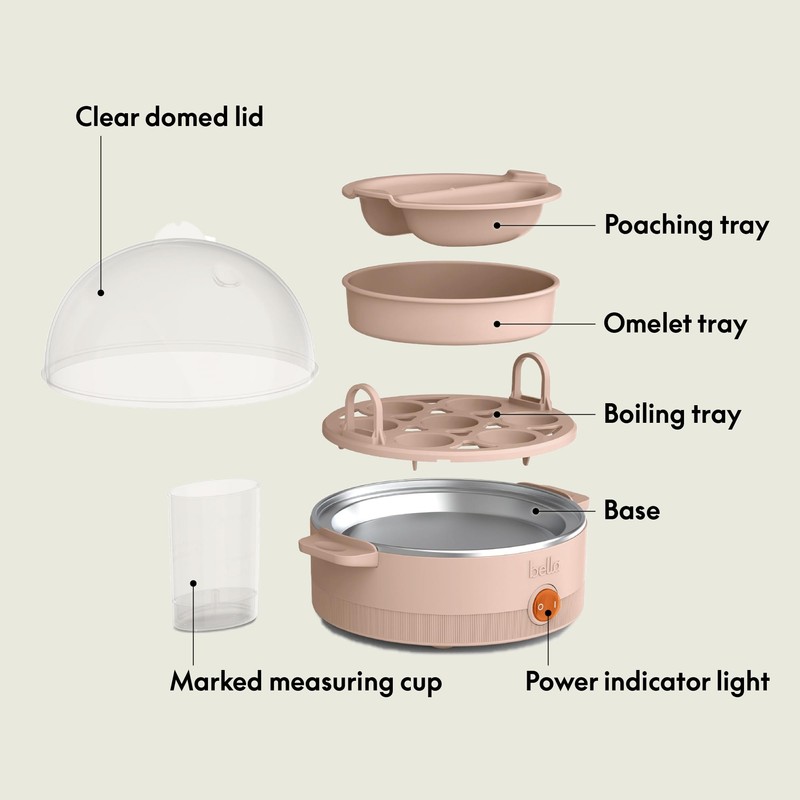 bella Electric Egg Cooker, 7 Eggs Capacity Tray, Single Stack,