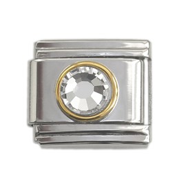 Dolceoro April Birthstone Charm Link Jewelry, SILVER Color Family Birthstone Italian Modular Charm Link Stainless Steel