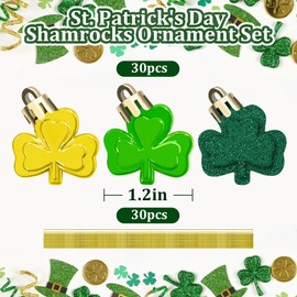 30PCS St Patricks Day Ornaments for Tree,Shamrock Ornaments,St Patricks Day Decorations 3 Assort Styles(Gold Green)