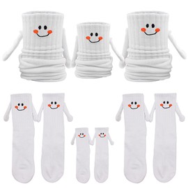 KJMYYXGS 3 Pair Hand in Hand Socks Funny Magnetic Hand Holding Fmaily Friends Socks Couple Mid-Tube Friendship Novelty Socks (White)