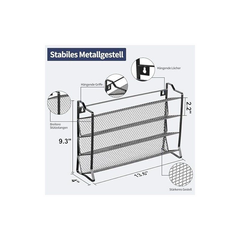 Spice Rack Standing & Wall Spice Organiser Kitchen Organiser with