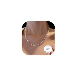 Avotto S925 Sterling Silver Diamond Chain for Women Hypoallergenic 2mm Silver Chain Necklace for Women Non-Fading Necklace Jewelry Gifts 18 Inch