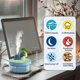 Portable Mini Humidifier bedroom humidifier 320ml big capacity， landscape design, two spray modes and color night light, suitable for bedroom, baby room, office and study (SongShu)