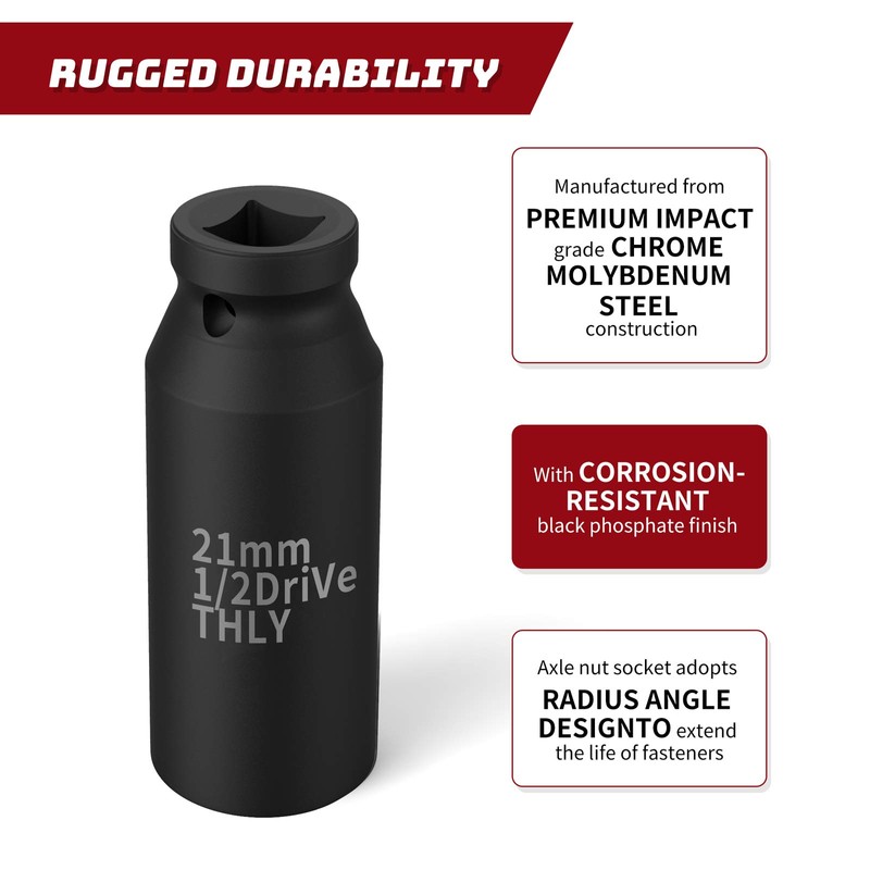 21mm Socket 1/2 Drive, 1/2 Inch Impact Metric 12-Point Deep
