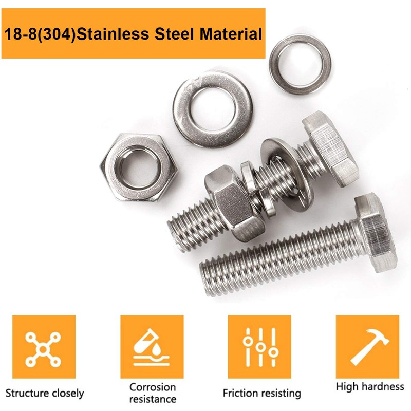 Levanco (6 Sets) 3/8-16x2-3/4 Stainless Steel Hex Head Screws Bolts,