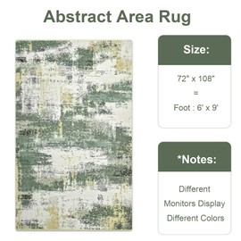 Enqinar Area Rug 6x9 Washable Rug for Living Room, Soft Modern Abstract Rugs for Bedroom, Stain Resistant Non Slip Low Pile Foldable Floor Thin Carpet for Dining Room Dorm, Green