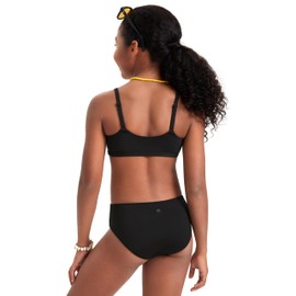 CRZ YOGA Girls Swimsuit 2 Piece Bikini Set - Scoop Neck Adjustable Straps Padded Tops and Bottoms Beach Sports Bathing Suit Black Small