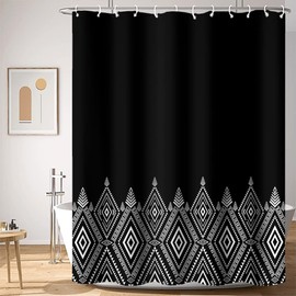 Umpoo Bohemian Style Shower Curtains White Boho Geometric Pattern Modern Simple Bathroom Decor Waterproof Polyester Fabric 72x72 Inch Shower Curtains Sets with Hooks