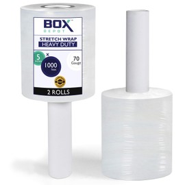 Box Depot 2 Pk Stretch Wrap Stretch Film, 1000 ft Heavy-Duty Film 5 inch Plastic Wrap with Handles Strength up to 600% for Pallet Wrapping Shipping Moving