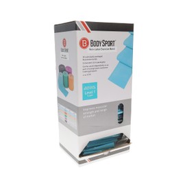 BodySport® Non-Latex Exercise Band, Precut, 30/Box, 4 in. x 5 ft., Blue, Light Resistance – Professional Resistance Bands for Home Fitness & Gym Workouts & Rehab – for Stretching, Flexibility, Yoga,