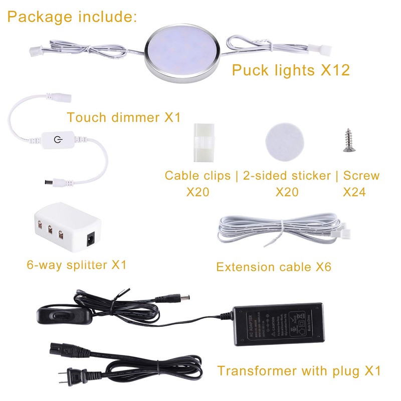 Puck Lights Under Cabinet Lighting,12V LED Dimmable Kitchen Counter Lights