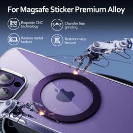 Magnet Ring Sticker for Magsafe,Bulit in Magnet Metal Ring for Wireless Charging,Car Mount Universal Compatible MagSafe Adapter Kit, 2 Pack (Dark Purple Magnet Round)