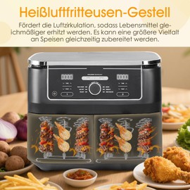 2 x Stainless Steel Hot Air Fryer Skewers Grill Grate for Ninja Foodi AF300EU AF400EU, Air Fryer Accessories, Vertical Skewer Rack, Dual Zone Airfryer 7.6L-9.5L with 28 Skewers and 200 Baking Paper