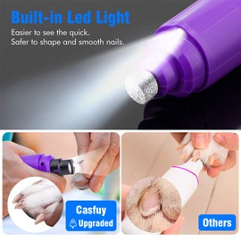 Casfuy Dog Nail Grinder with LED Light - Upgraded 2-Speed Electric Pet Nail Trimmer Powerful Painless Paws Grooming & Smoothing for Small Medium Large Dogs & Cats (Purple)