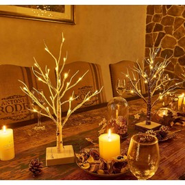 Hairui Lighted Birch Tree with Timer 24 LED 18IN Battery Operated Pre-lit Tree for Home Wedding Party Decoration Tabletop Centerpiece Inside