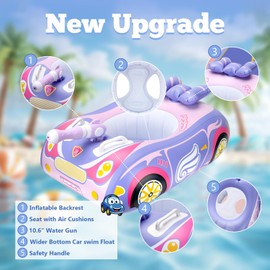 Toddler Pool Float with Water Gun Kids Baby Pool Float Car Floaties for Toddlers 1-3 Heavy Duty Baby Swimming Floaties with Water Cannon Gun Kids 3-5 Inflatable Ride-on for Boys Girls