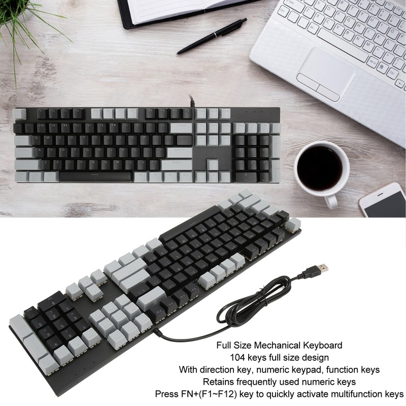 Full Size Mechanical Keyboard 104 Keys USB Wired Gaming Keyboard
