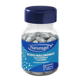NATURAGEL Ácido Hialuronico con Retinol (Vitamina A) y Colágeno Hidrolizado | Cápsulas Softgels de 700mg | Suplemento Natural para una Piel Radiante (30 Cápsulas)
