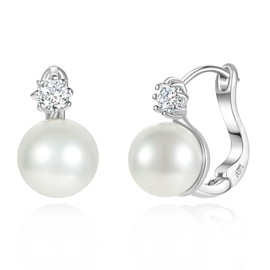 Pearl Earrings for Women 14K Gold Plated Hypoallergenic Pearl Earrings 5A Cubic Zirconia Dangle Earrings Elegant Jewelry, Yellow Gold, Cubic Zirconia