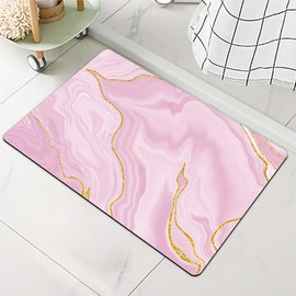Bath Mat Rug-Pink Gold Marble Pattern Rubber Non Slip Quick Dry Super Absorbent Thin Bathroom Rugs Fit Under Door Washable Bathroom Floor Mats-Shower Rug for in Front of Bathtub,Shower Room,Sink