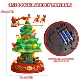 Musical Pre-Lit Artificial Christmas Tree Plastic Figurines with Spinning Train & Elk , Collectibles Statues Architectural Decor , Battery Xmas Holiday Indoor Tabletop Decor Ornaments Centerpiece