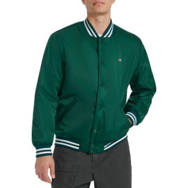 Champion Men's Logo Striped-Trim Varsity Jacket, Rain Forest