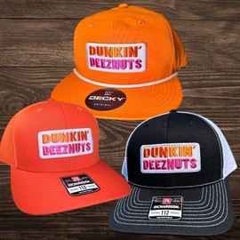Dunkin’ Deez Hat - multiple hat styles to choose from! - Color: Richardson 168 White - Blk Background patch