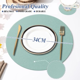 YUNJUER 4 Runde Silikon Tischset (34 cm) und 4 Untersetzer (10 cm) Set, Hitzebeständige 230 °C Platzdeckchen, rutschfest und Waschbar, für Restaurant Innenbereich, Outdoor Glas Esstisch, Hellgrün