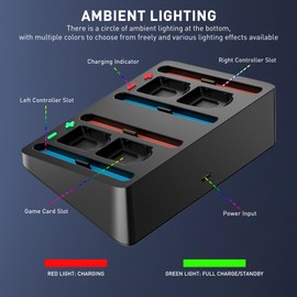 FUNDIARY Charging Dock for Switch 2 Joycons with Magnetic Design, Intelligent Controller Grips Bracket Accessories for Switch 2 Charging Station with 4 Game Card Slots, LED Indicator, USB Type-C Cable