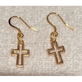 "Handmade" Goldtone Open Cross Earrings  w/Gold Plated  Earwires NEW Handmade