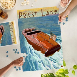 Lantern Press 1000 Piece Jigsaw Puzzle, Priest Lake, Idaho, Wooden Boat