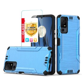 TJS Case for TCL 40 XL & T608DL, Jitterbug Smart4 Case with Tempered Glass Screen Protector, Magnetic Support, Hybrid Shockproof, Metallic Brush Finish (Blue)