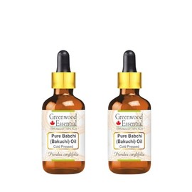 Greenwood Essential Pure Babchi (Bakuchi) Oil (Psoralea corylifolia) with Two Glass Droppers Cold Pressed (Pack of Two) 50ml X 2 (3.38 oz)
