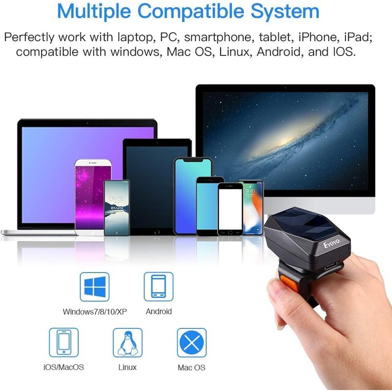 Eyoyo Wearable Finger Ring Barcode Scanner, 3-in-1 Mini USB Wired