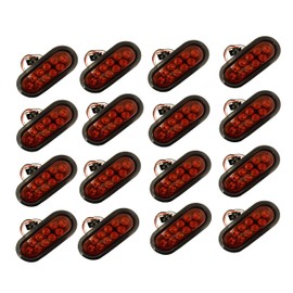 SET of 16 Red Oval Oblong Sealed LED Stop Turn Signal and Parking Light Kit with Light, Grommet and Plug for Truck Trailer (Turn, Stop, and Tail Light)