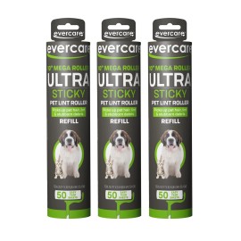 Evercare Mega Lint Roller Refills 150 Sheets 3 Pack Ultra Sticky Pet Hair Rem...