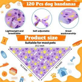 Sanwuta 120 Pcs Paw Print Dog Bandanas Bulk Pet Scarves Adjustable Soft Cute Dog Triangle Scarfs for Medium Small Dogs Cats Large Puppy