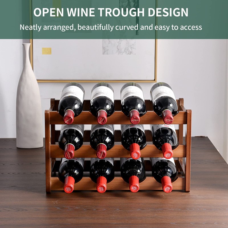 Glsety 12 Bottle Wooden Wine Rack,3 Tier Free Standing Wine