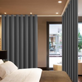 Yakamok Blackout Patio Curtains 100x96 Inches for Sliding Door Extral Wide Blackout Curtain Panels Thermal Insulated Room Divider - Grommet Top, 8' Tall by 8.3' Wide - Charcoal Grey