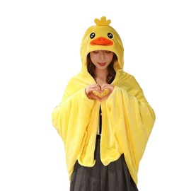 SUFUZEGA Cute Wearable Blanket Soft Cape for Adult Women Men Warm Cozy Hoodie Cute Animal Bear Cat Bunny Carpet Home (Large,Duck)