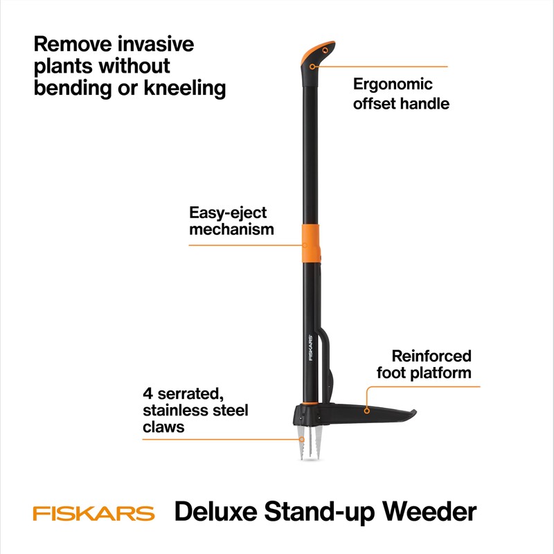 Fiskars Stand-Up Weed Puller Tool, 4 Serrated Stainless Steel Claws