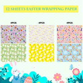 BLEWINDZ 12 Sheet Easter Wrapping Paper, Bunny - Patterned Gift Wrap Paper Bulk, 27.6 x 19.7 Inch Wraps for Baby Shower Kids Birthday