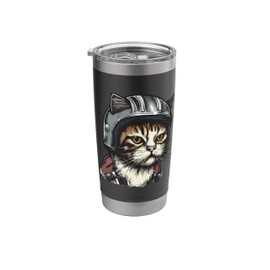Vintage Old School Retro Style Cat Wearing Motorcycle Helmet Stainless Steel Insulated Tumbler