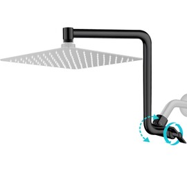 Rain Shower Head Extension Arm, Upgrade 12 Inch Metal Shower Extension Arm, Height/Angle Adjustable Curved Shower Head Extender with 1/2 Universal Connection, Flexible Rise or Lower Shower Head Black