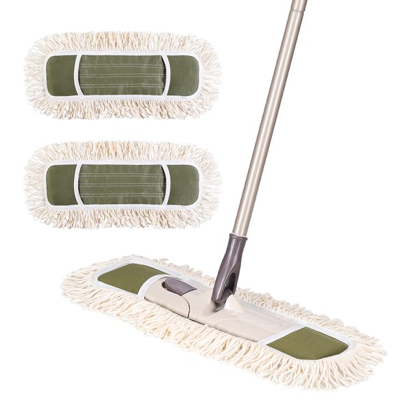 Eyliden Mop Floor Mop Cotton Cloth Set of 2 Replacement Flooring Cleaning Mop Green Basic Dry Wipes Water Wipes Length Adjustable Approx. 44.5 - 55.1 inches (113 - 140 cm)