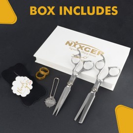 Nixcer Professional Hairdressing Scissors - 6.75" Precision Hair Cutting Scissors C440 Japanese Steel, Featuring Long-lasting Sharpness and an Exquisite Design (Hair Cutting + Thinning)