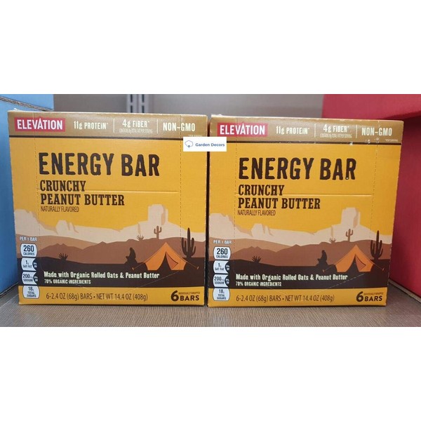 Elevation Energy Bar Crunchy Peanut Butter 14.4oz 408g (2 Boxes)